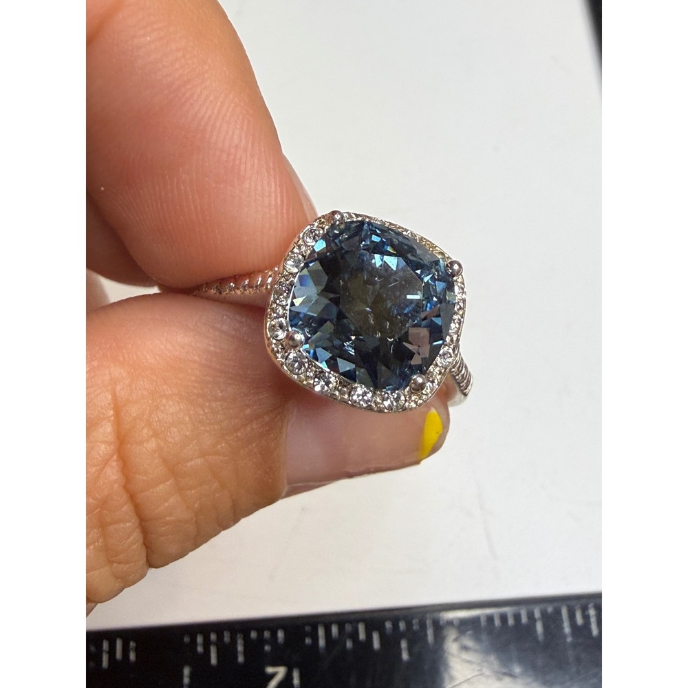 Sterling Silver 925 London Blue Topaz Cushion Cut Halo Ring Size 9.25